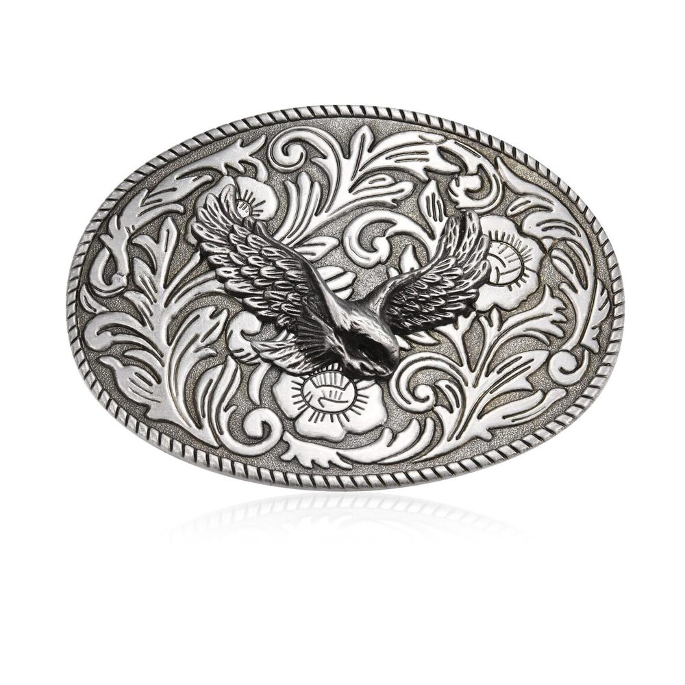 2854 Antique Engraved Flower Belt Buckle , Western Cowboy Flying Eagle Belt